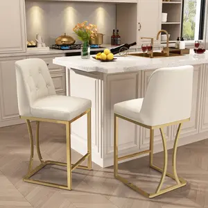 HomeZeer 24" Counter Height Bar Stools Set of 2, Counter Stools with Back and Gold Metal Frame, Modern Luxury Barstools with Footrest, Upholstered PU Leather Bar Chairs for Kitchen Island