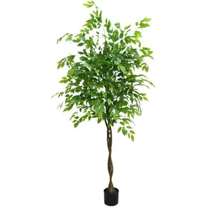 Artificial Ficus Tree, Large Faux Ficus Branches Artificial Tree, Tall Fake Potted Ficus with Planter for Home Office Living Room Decoration
