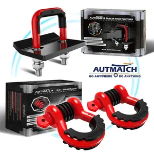 AUTMATCH 3/4" D Ring Shackle and Hitch Tightener Anti-Rattle Clamp with Rubber Isolator, Hitch Stabilizer Trailer Hitches Jeep Tow Strap Off Road Vehicle Recovery