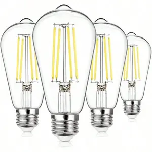 4 Pack Vintage LED Edison Bulbs 60W Equivalent, Dimmable Led Light Bulbs 850LM High Brightness, 5000K Daylight White, E26 Base ST58 LED Filament Bulbs, Clear Glass
