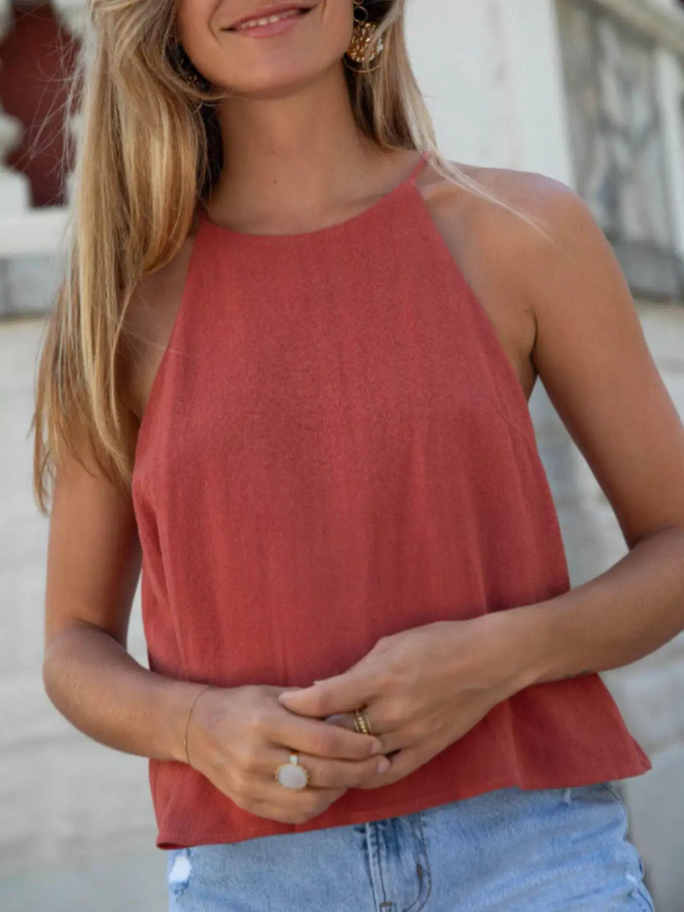 Women's Short-Sleeve Halter Top, Summer Women's Clothing, Vacation Wear Womenswear Basic