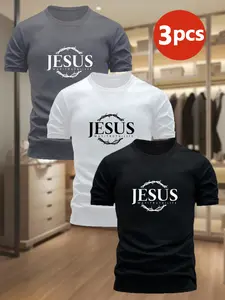 Men's Summer Short Sleeve Round Neck T-Shirt Set, Menswear, Jesus Theme Print, Sweat-Wicking, Breathable Fabric, Casual Fashion, Home, Travel, Gym, Outdoor, Clothes