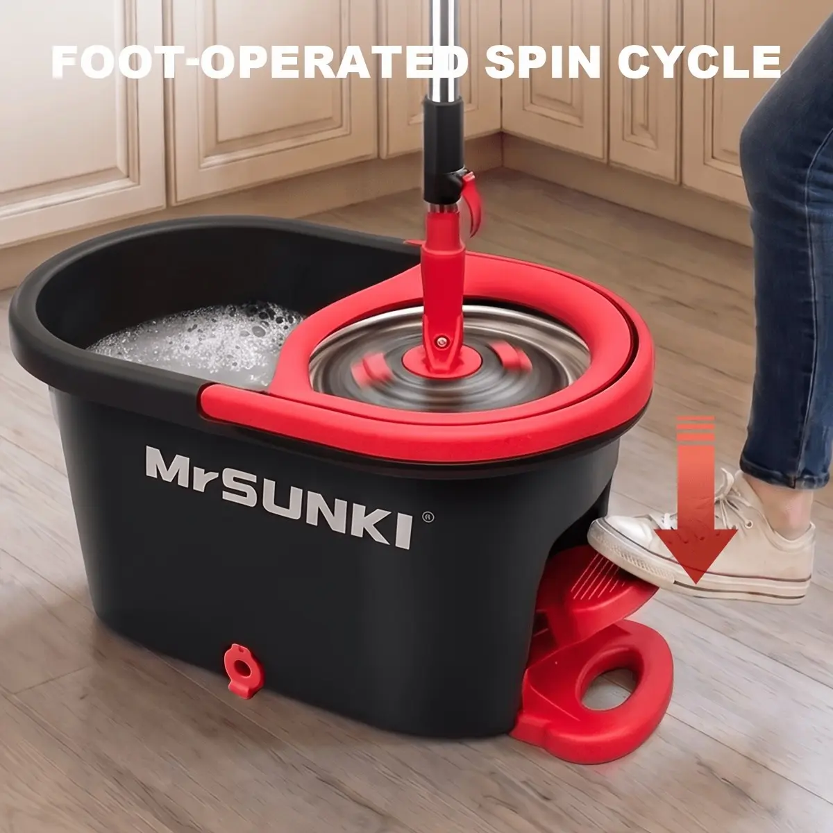 360 Degree Spin Mop Bucket Cleaning Set, Wring Rotating Mop with 3pcs Absorbent Microfiber Replacement Heads, 59 Inch Adjustable Stainless Steel Pole And 30pcs Disposable Floor Pads, Deep Clean for Bathroom Tile Hardwood Vinyl Floors