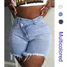 Casual Women's Fashion Denim Shorts Summer High Waisted Dressy Irregular Botton Short Flare Jeans Pants Blue Bottom Womenswear Streetwear Basic Minimalist