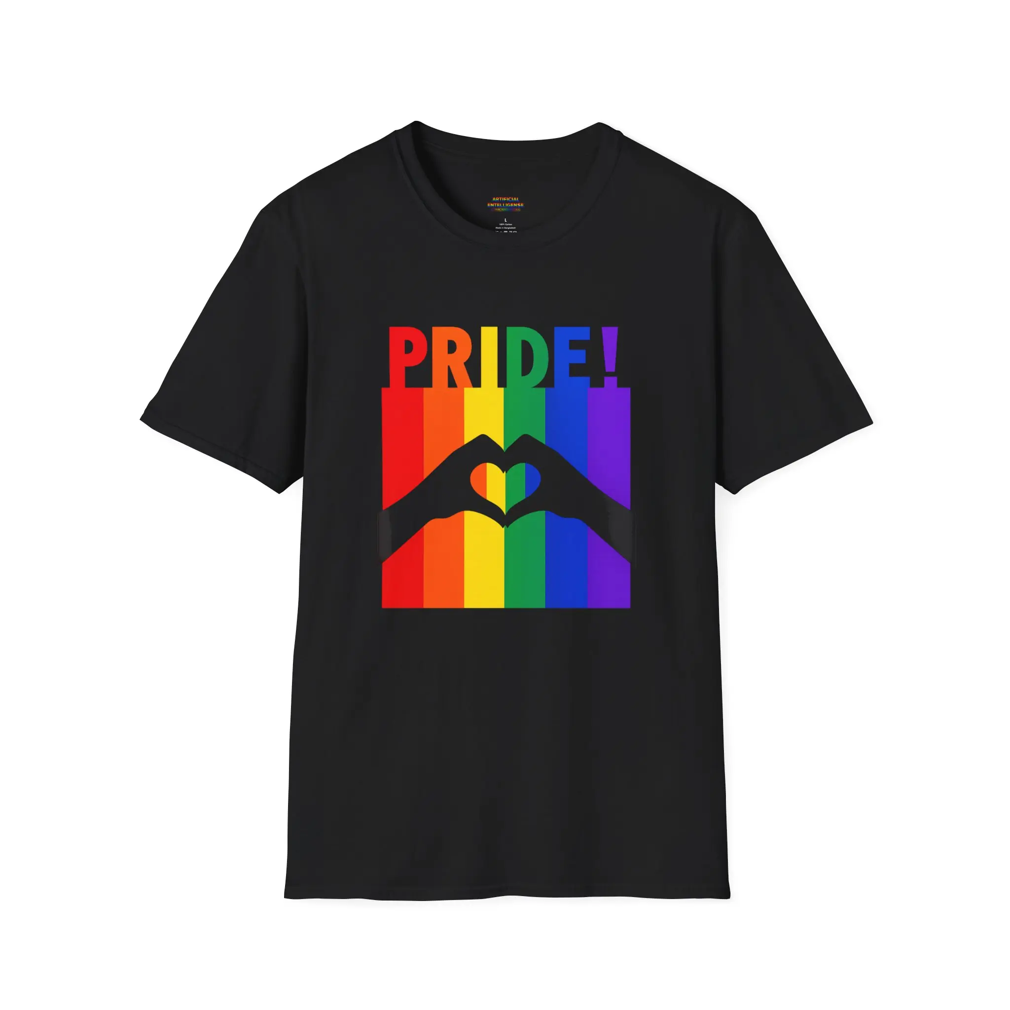 Rainbow Pride Heart Hands T-Shirt | LGBTQ+ Flag Stripe Tee