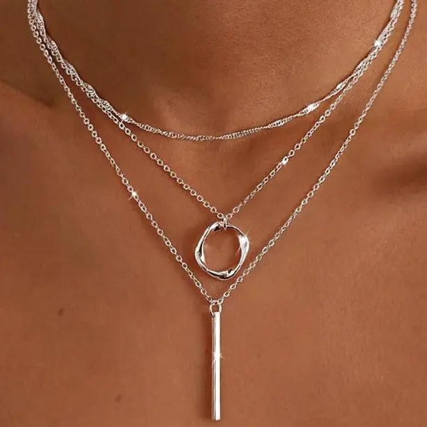 Silver Circle Stick Water Ripple O Chain