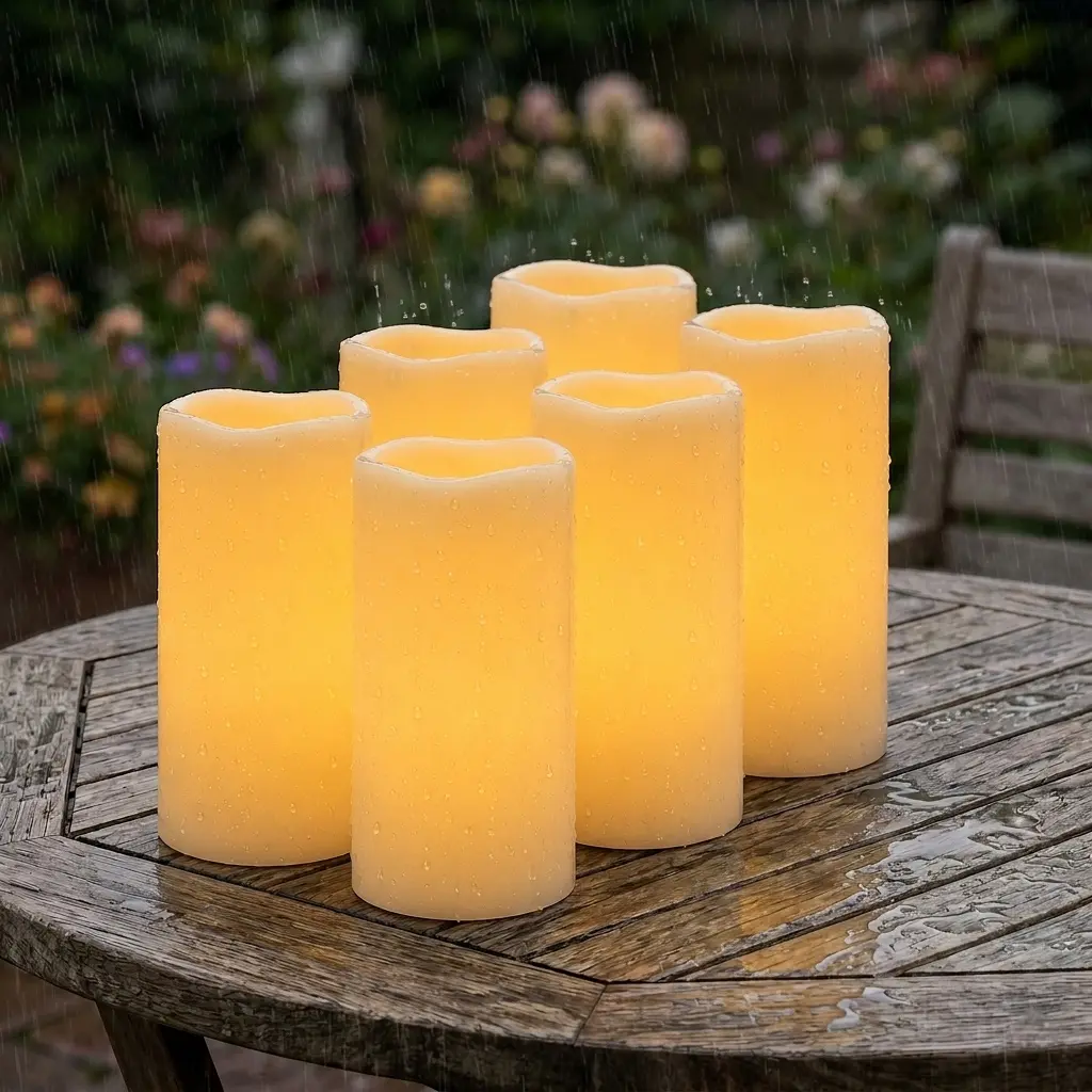 6PCS Outdoor Waterproof Flameless Candles, Battery Operated Candles with Remote and Timer, Flickering Electric LED Pillar Candle for Outdoor Patio, Garden, Indoor Room Decor, Ivory (3" x 6") Back to School Summer Sale Deals