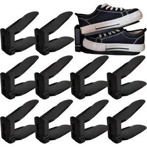 Adjustable Double Layer Shoe Slots Organizer Space Saver Shoe Stacker Take Less Space Organize More Shoes Holder for Closet Organization Black 10 Pack