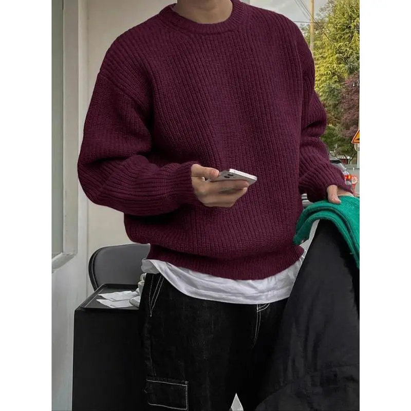 2026 Men's Solid Drop Shoulder Cable Knit Sweater Loose Casual Long Sleeve Round Neck Jumper Fall Winter Fashion Knitwear, Pullover Chunky Knit, Men's Cardigan, Men's Crewneck, Men's Sweater, Casual Knit