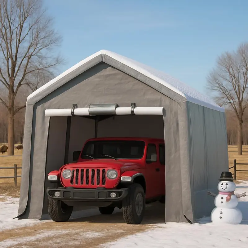 Gaomon Weatherproof Metal Shed, 6x8FT Outdoor Portable Storage Unit with Steel Frame, Roll-Up Doors, Vent, 240G Heavy-Duty Waterproof PE Tarp, UV-Resistant, Easy Setup for Motorcycle, Garden Tools