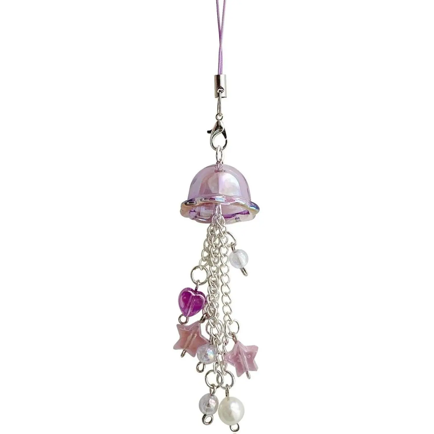Jellyfish Phone Charm - Aesthetic Y2K Pendant with Anti-Loss Hanging Rope, Pink Jellyfish Design, Versatile for Phone, Bag, Keychain & More - Smartphone
