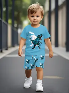 Lime Green T-Rex Boys' Outfit, Infant & Toddler Short Sleeve Set, Handsome & Cute Casual Wear, Ideal for Daily & Outdoor Activities, Perfect Gift for Little Boys