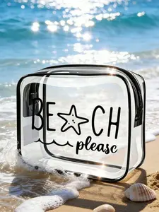 Starfish Pattern Large Capacity Waterproof PVC Travel Storage Bag, Ideal for Swimwear & Toiletries, Portable Organizer for Vacations