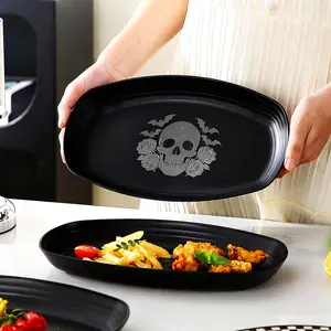 4pcs Skull and Rose Design Fancy Plastic Plates, Decorative Plates, Reusable, Dishwasher & Microwave Safe, Ideal for Halloween, Christmas, Thanksgiving, Food Serving, Party Plates