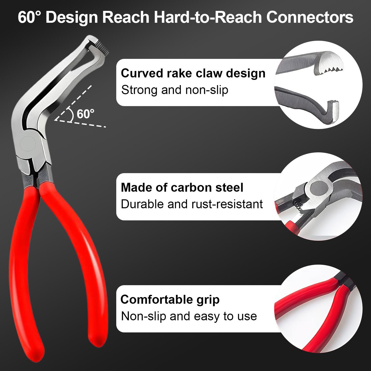 Auto Repair Automotive Electrical Disconnect Pliers, High-Carbon Steel 60° Angled Connector Separator, Hose Clamp Pliers, Trim Clip Removal Tools & Plug Release for Auto Repair