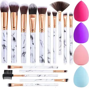 15PCs Marble Makeup Brush Set with 4 Color Makeup Sponge makeup brush Flawless Foundation