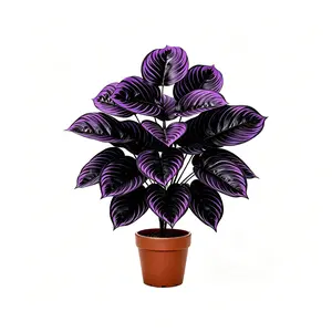 Purple Variegated Artificial Plant – 18 Heads, Lifelike Faux Foliage for Home, Office, Bathroom, No Watering, Zero Maintenance Home Decor