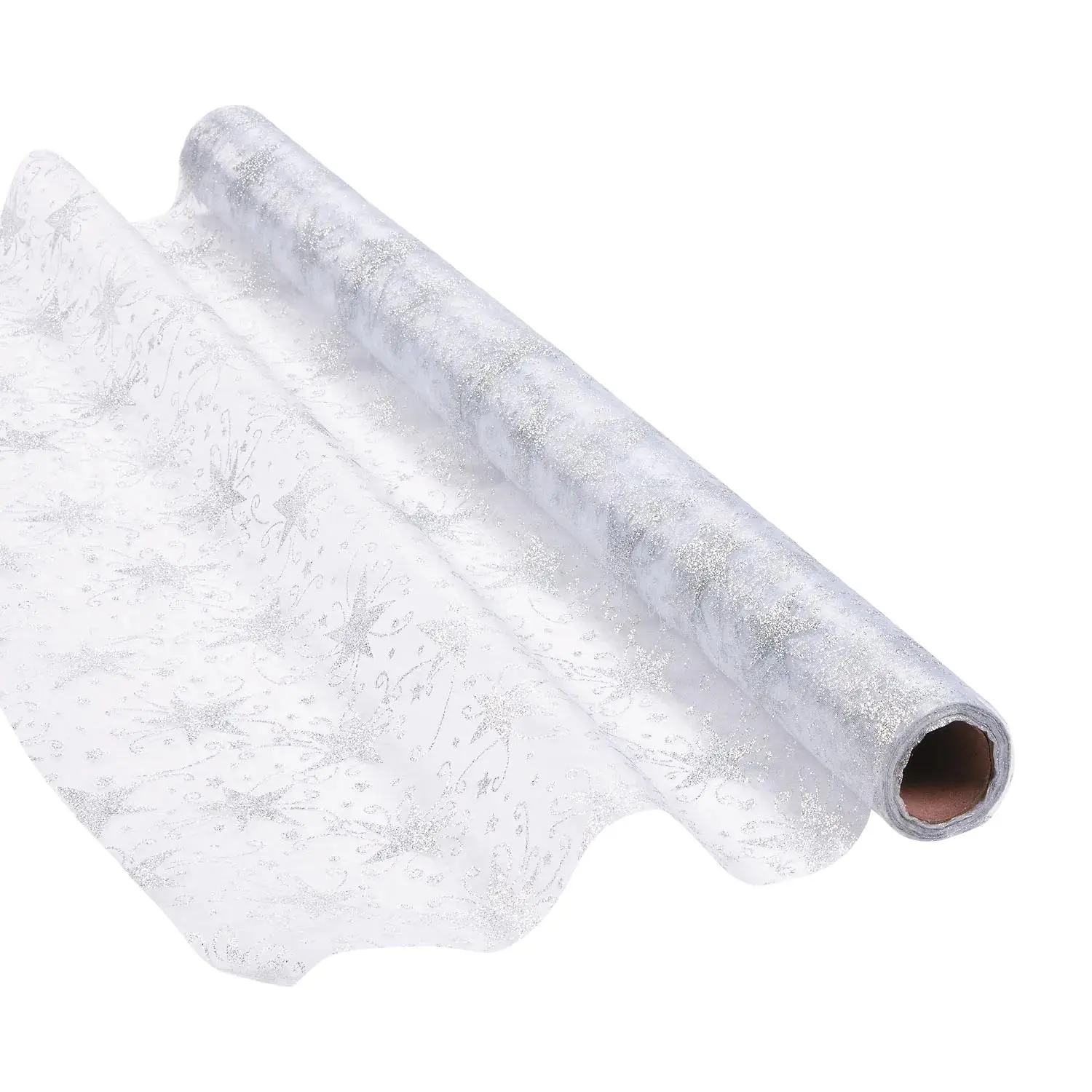Silver Glitter Star Fabric Roll, Prom, Polyester