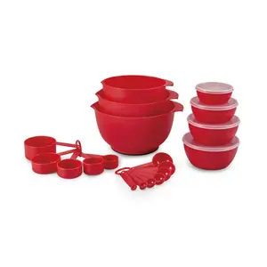 Pro 23 Piece Plastic Baking Set with Mixing Bowls, Red Bakeware Kitchen Ceramic