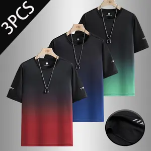 3PCS Breathe Short Sleeve T Shirt Gradient Ombre Multicolor Casual Trendy Unisex Tee Loose Fit