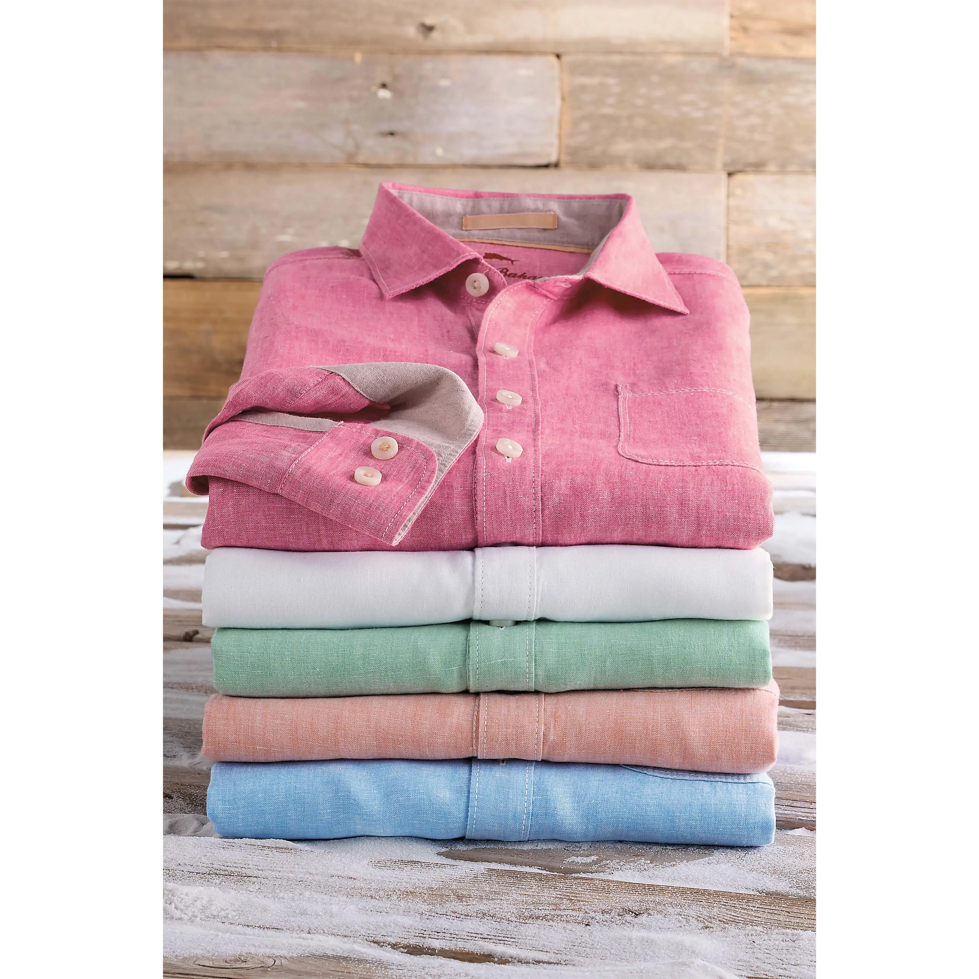 Men's Linen Chambray Shirt, Casual Long Sleeve Button-Down with a Chest Pocket and Contrast Cuffs