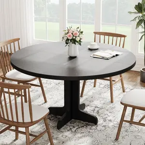 Round Dining Table, Wood Kitchen Table, Dinning Room Tables for 4-6 People, Dinner Table with Wooden Tabletop and Legs for Dining Room Living Room