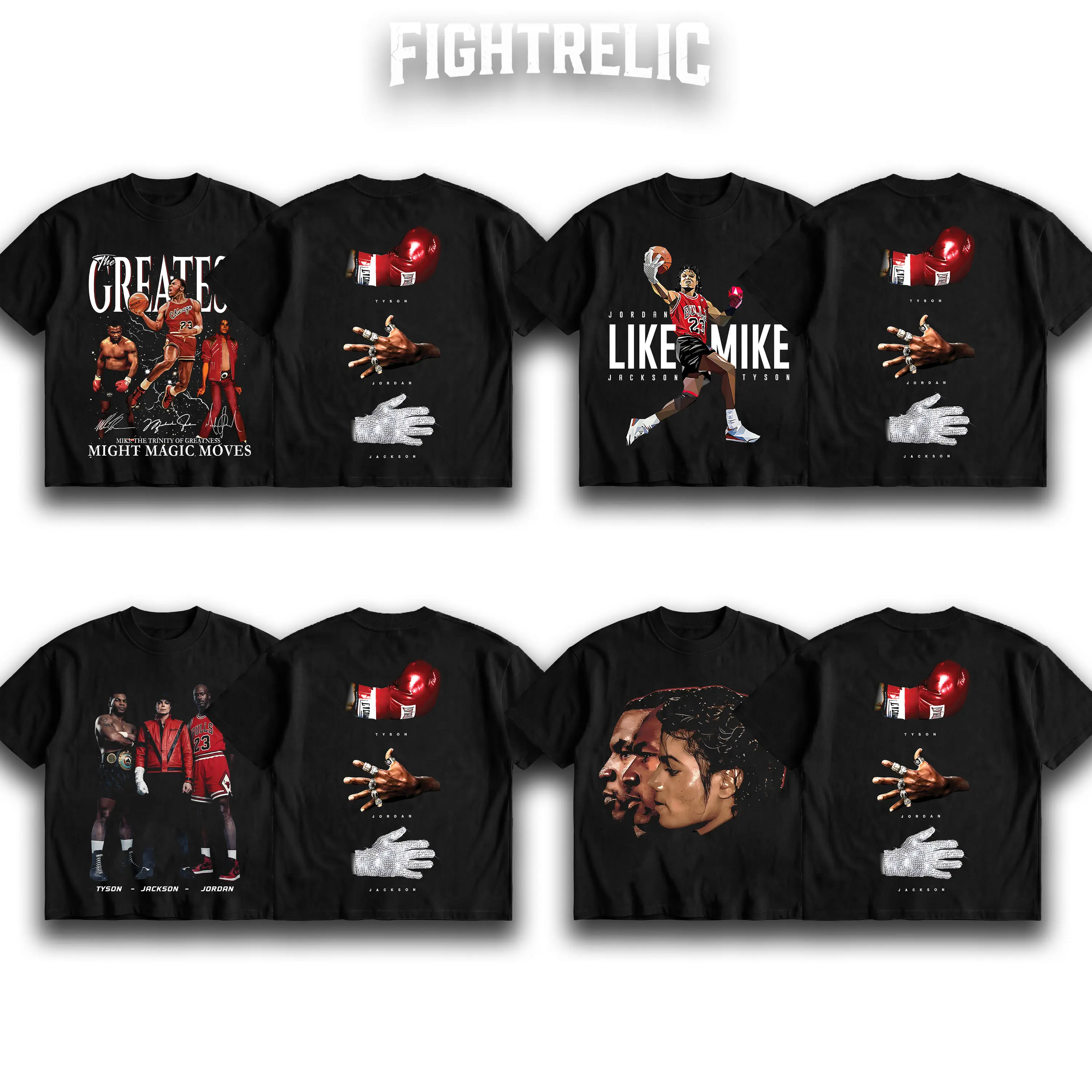 FIGHTRELIC [ COLECTION ] Mike Jordan-Tyson-Jackson Graphic T-Shirt for Men - Unisex Cotton Crewneck Streetwear Sports Top Apparel, USA-Made Washed Music Concert Shirt, Ideal Gift