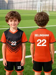 2-piece set - Boys' sports suit, short-sleeved shorts football T-shirt, boys' summer clothing, quick-drying and sweat-absorbing, training and match clothes, football uniform, outdoor sports - with jersey number 22 and name BELLINGHAM