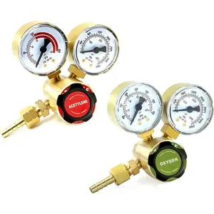 Dual Gas Gauges, Oxygen (CGA-540) Acetylene (CGA-200) Regulators Combo (2 PCS), Full Brass Kit for Tanks Compatible with Cutting