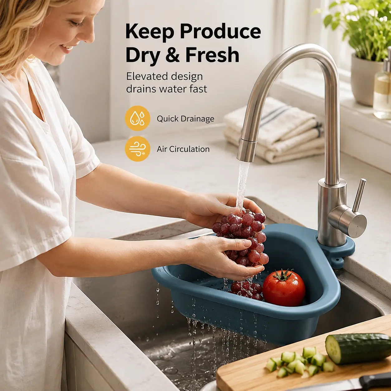1 Count Orange Filter Basket, Swan Shaped Hanging Hook Hollow Draining Design for Kitchen Sink Fruit Vegetable Filtering