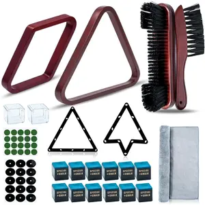 56Pcs Pool Ball Rack with Pool Table Brush Kit, Billiards Triangle for 2-1/4" Ball, 8/9 Ball Triangle Diamond Magic Rack with Pool Chalk Pool Table Accessories