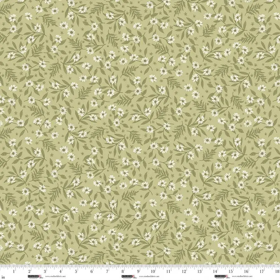 Fabric Studio E Dusty Green Daisy Layla by the Quarter Yard 9011-61