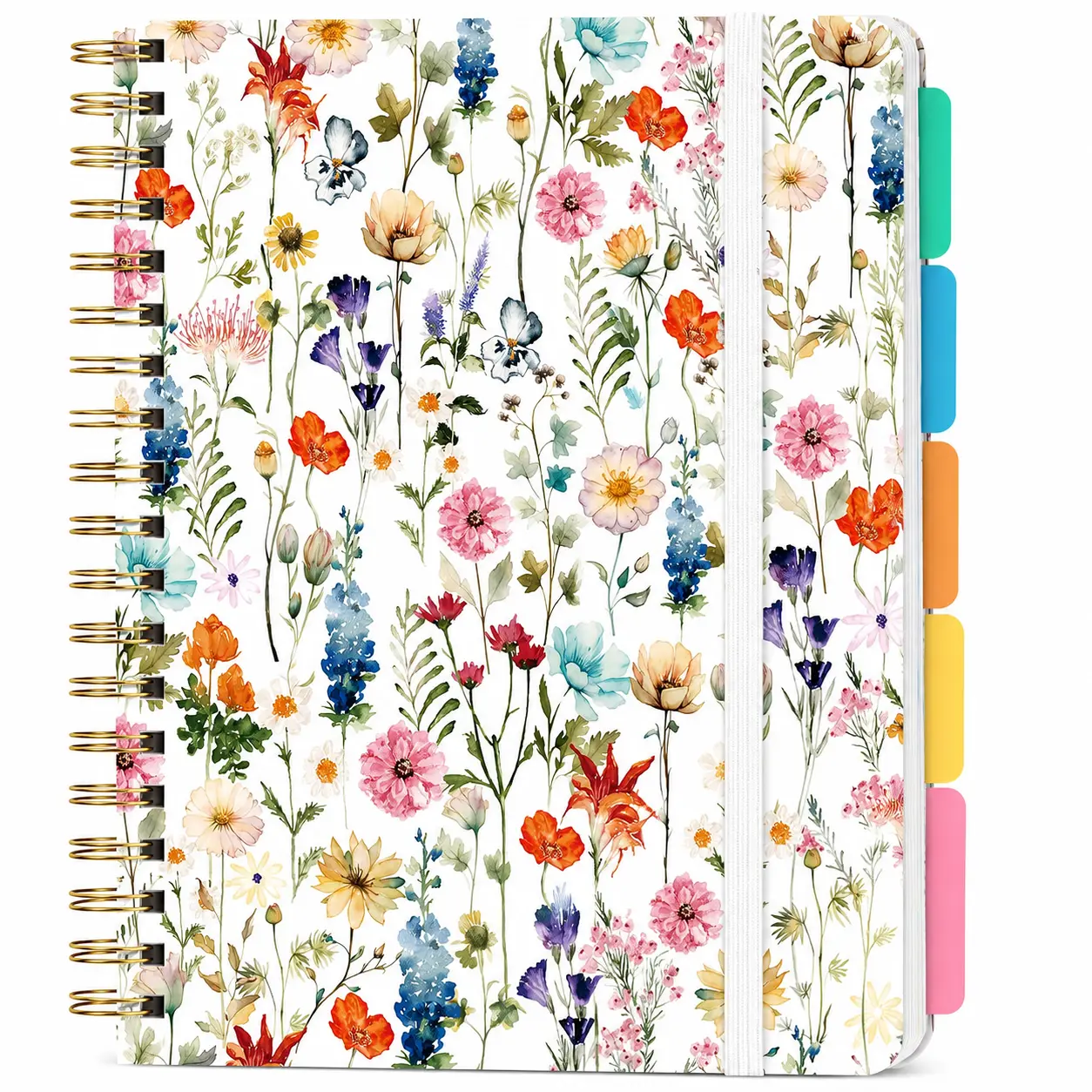 Large Spiral Notebooks for Work 5 Subject with Removable Dividers | 8.5" x 11" Pretty Hardcover Notebook Journal for Women, College Ruled, Perfect for Study & Office , 280 Pages, Wildflowers