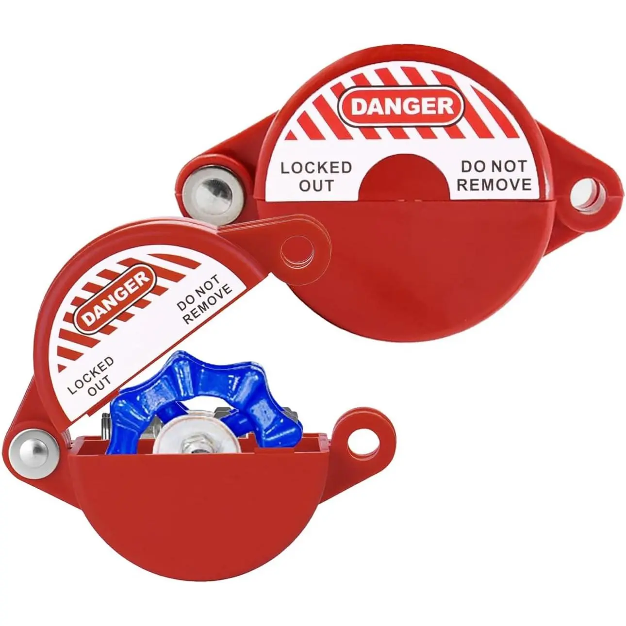 2-Pack Non-Conductive ABS Plastic Gate Valve Lockout with Secure Circular Shell Clamps, 1"-2.5" Hand Wheel Fit, Outdoor Faucet/Water Spigot Lock, Industry-Proven Protection, 1-Size-Fits-Most Design, Red (For Propane Tank Compliance)