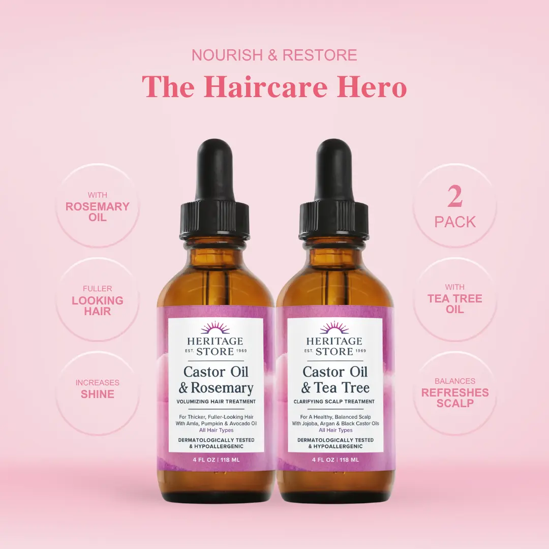 HERITAGE STORE Scalp Hair Oil Blend - Castor Oil with Rosemary, Tea Tree & Avocado Infused Selfcare Moisturizer for Thicker Fuller Hair, Scalp Treatment Serum