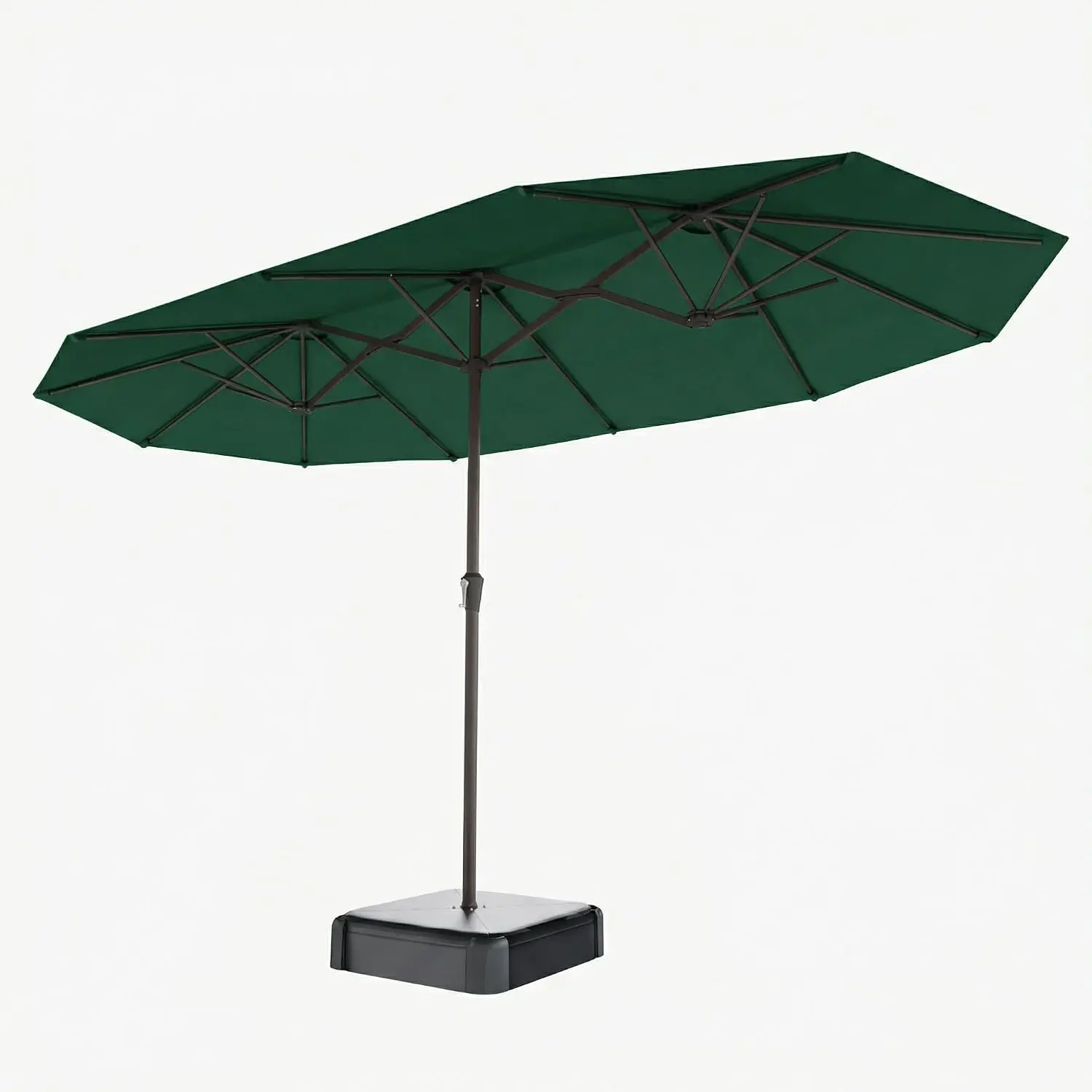 15FT Double Sided Patio Umbrella with Base Included Large Outdoor Market Umbrella with Crank Handle, UV Resistant Canopy, Sturdy Frame for Garden, Poolside, Deck, Forest Green
