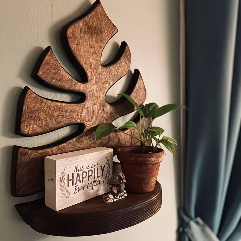 Natural Wooden Leaf Wall Shelf, Wall Mounted Organizer, Multi-Layer Storage Rack, Perfect for Plants and Small Items, Easy Installation, Decorative Home Decor, Room Decor, Shelfs For Wall