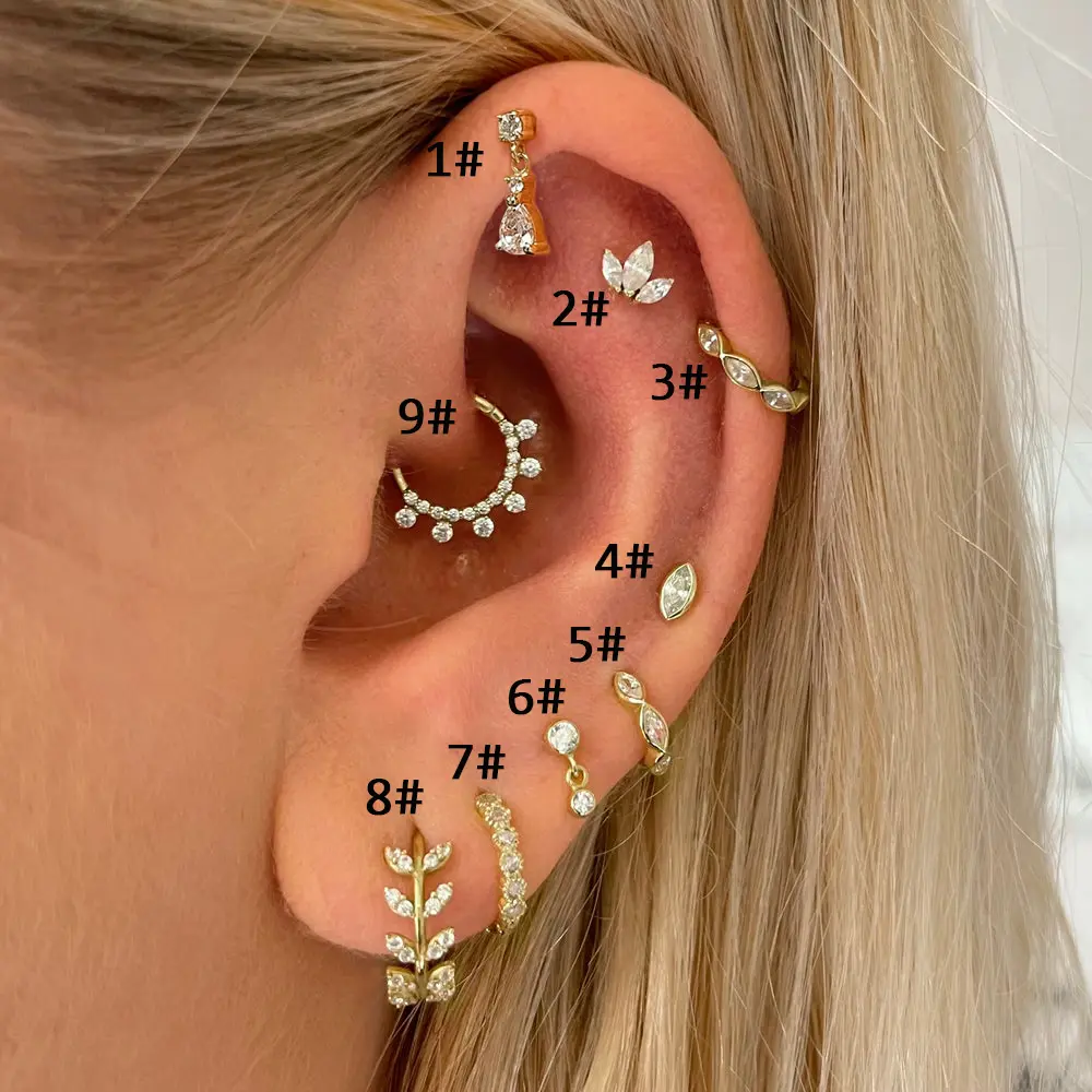 1pc Helix Piercing Crown Earrings Women Zircon Cartilage Waterdrop Ear Hoop Jewelry Daith Piercing Rook Tragus Body Accessories