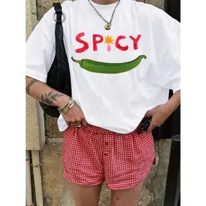 Mens Spicy Chili Pepper Graphic Tee Oversized Streetwear Short Sleeve Crewneck Cotton Summer Casual Shirt for Foodies Taco Night BBQ Festival Outfit