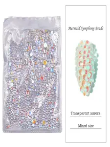 Mermaid Pearl Aurora Drill Half Round Flat Bottom Beads, Mixed Sizes Nail Art Decorations, 1440 Pieces, Perfect for Manicure