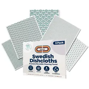 DECEE Swedish Discloths For Kitchen | 5 pack R eusable Paper Towels | Monochrome