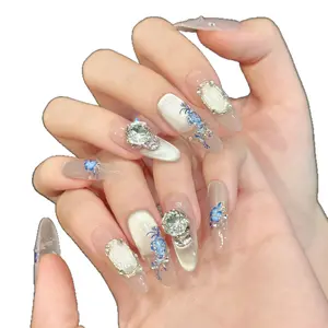 Long Oval Medium Oval Short Oval Medium Almond Hand Painted Embossed K9 Zircon Gradient Halo Removable Reusable Press Type False Nail Art Stickers