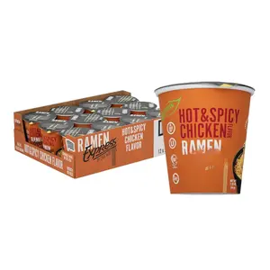 RAMEN EXPRESS Hot & Spicy Chicken Flavor Ramen Cup Noodle 2.25 Oz Each Pack of 12 Animal-free Plant-based All Vegetarian Made in U.S.