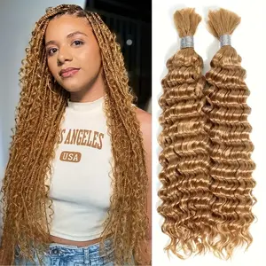 2025 NEW Fashion Human Braiding Hair For Boho Braids Deep Wave 1 pack 3.53 oz Bulk Human Hair For Braiding No Weft 10A Human Hair Extensions Wet And Wavy Color 1B/99J/27 # /P4-27 Human Braiding Hair 16-22inch