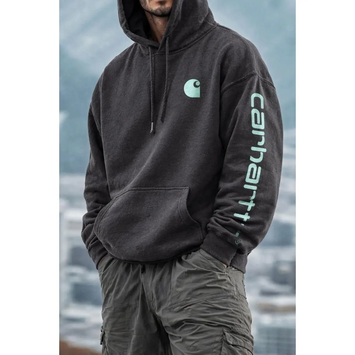 Carhartt Printed Fleece-lined Unisex Hoodie, Casual Relaxed Fit Graphic Hooded Sweatshirt