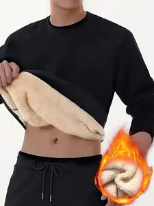Men's Warm Thermal Sweater with Loose Long Sleeves, Ribbed Cuffs and Hem, Thick Casual Thermal Menswear for Winter, Fitted