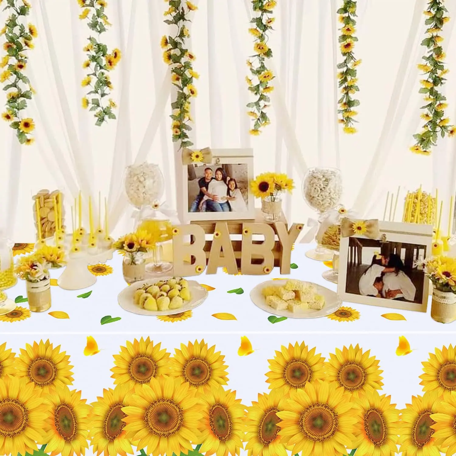 4 Pack Sunflower Tablecloth 51 x 86 Inch Plastic Rustic Sunflower Tablecloth Sunflower Party Tablecloth Sunflower Birthday Party Table Cloth Sunflower Table Covers for Indoor Outdoor Party Decorations
