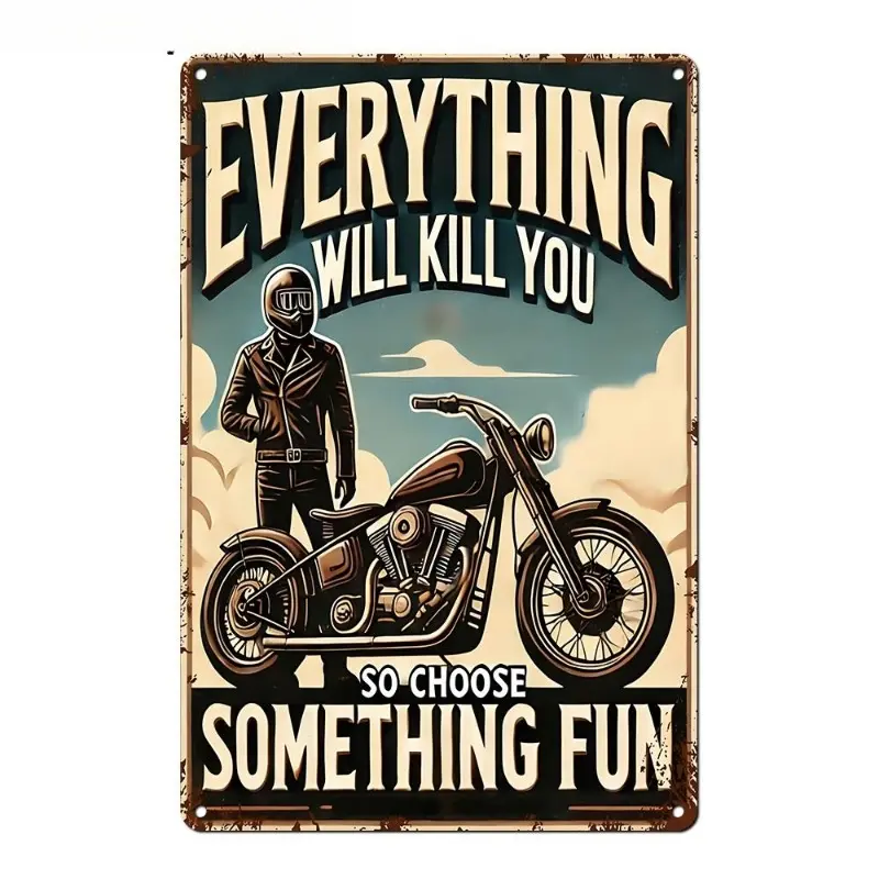Vintage 8x12 in Iron Decorative Metal Plaque Wall Decor Signs with Motorcycle Quote - Unisex Man Cave Home Supplies, Ideal Housewarming Gift