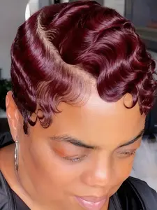 Short Bob Pixie Cut 13x4 Lace Front Human Hair Wig for Women, Curly Finger Wave Texture, Natural Look, Short Wigs