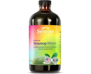 Serene Herbs Soursop Bitters Liquid with Soursop Leaves for Gut Cleanse, Detox & Immune Boost with Black Seed, Moringa, Irish Moss, Ashwaganda, Turmeric, 16 fl oz (16 Fl, Soursop)